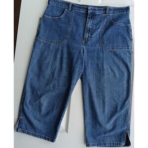 Gloria Vanderbilt Denim Capri Pants size 14 dark grey blue patch pockets jeans